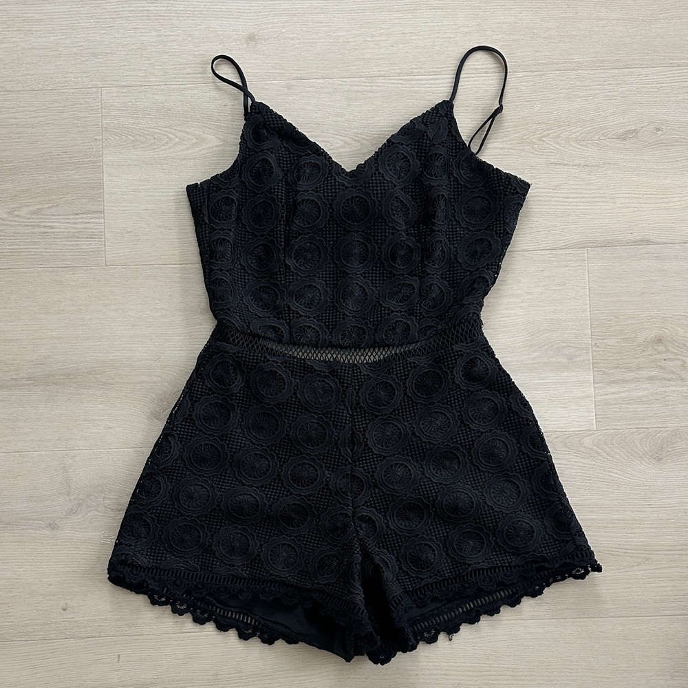 Lovers + Friends Black Lace Romper